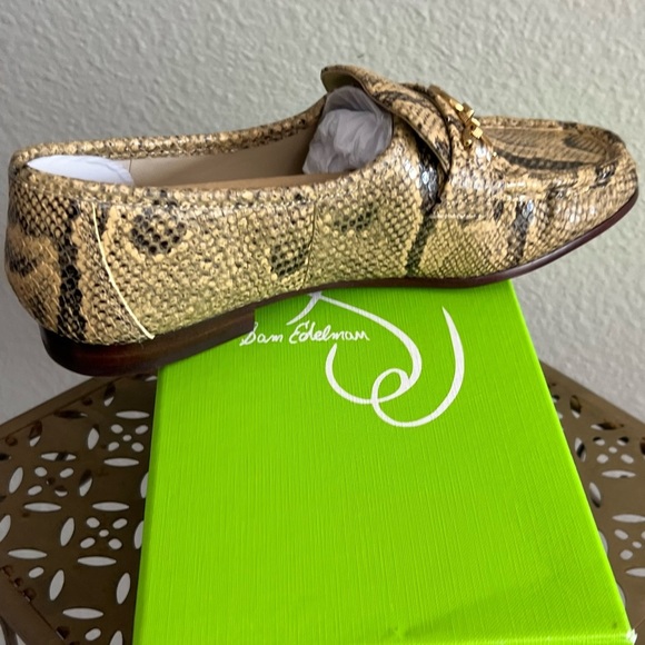 Sam Edelman Lucca Snake Print Leather Ruched Bit Buckle Flat Loafers NIB Sz 7M - Picture 3 of 7